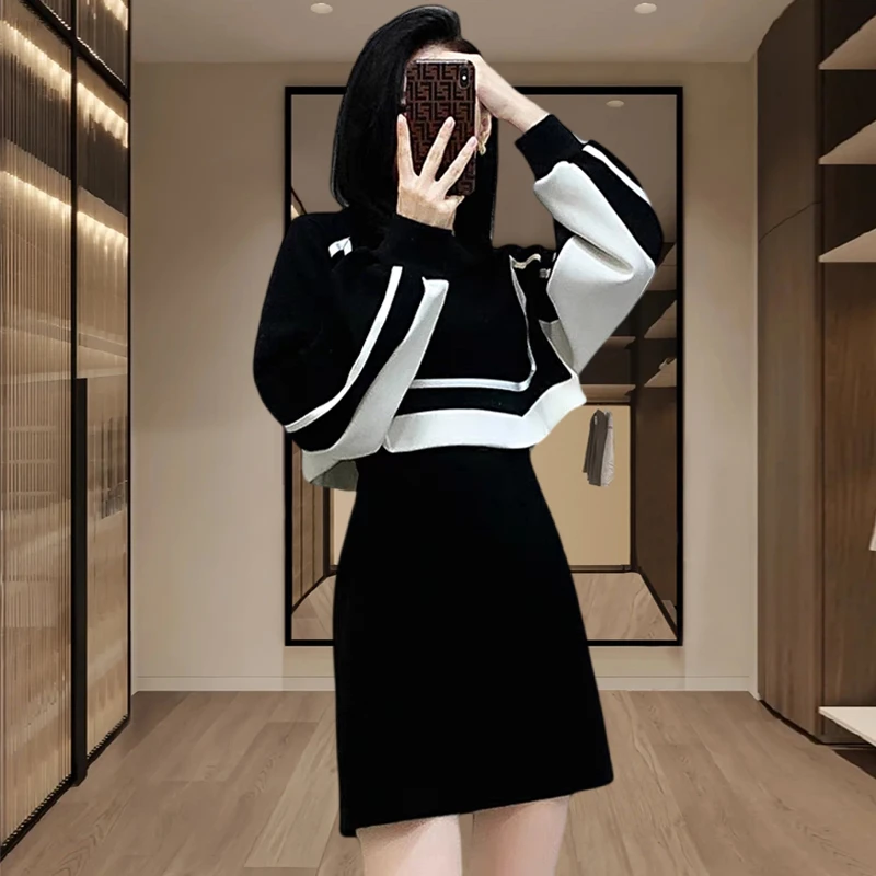 爆款连衣裙子女士春秋装2025年新款假两件长袖小个子气质中长裙子