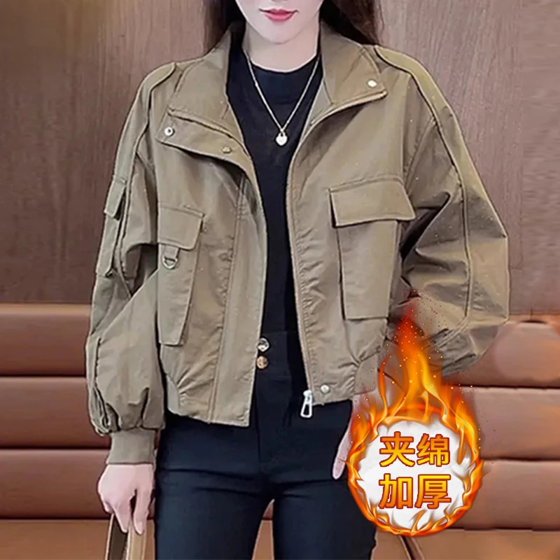 夹绵加厚短外套女士2025年秋冬季新款小个子设计感潮流夹克上衣潮