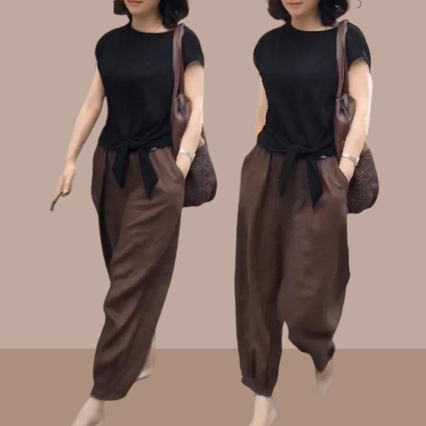 运动时尚套装女夏装减龄洋气宽松大码短袖T恤+休闲哈伦裤两件套潮