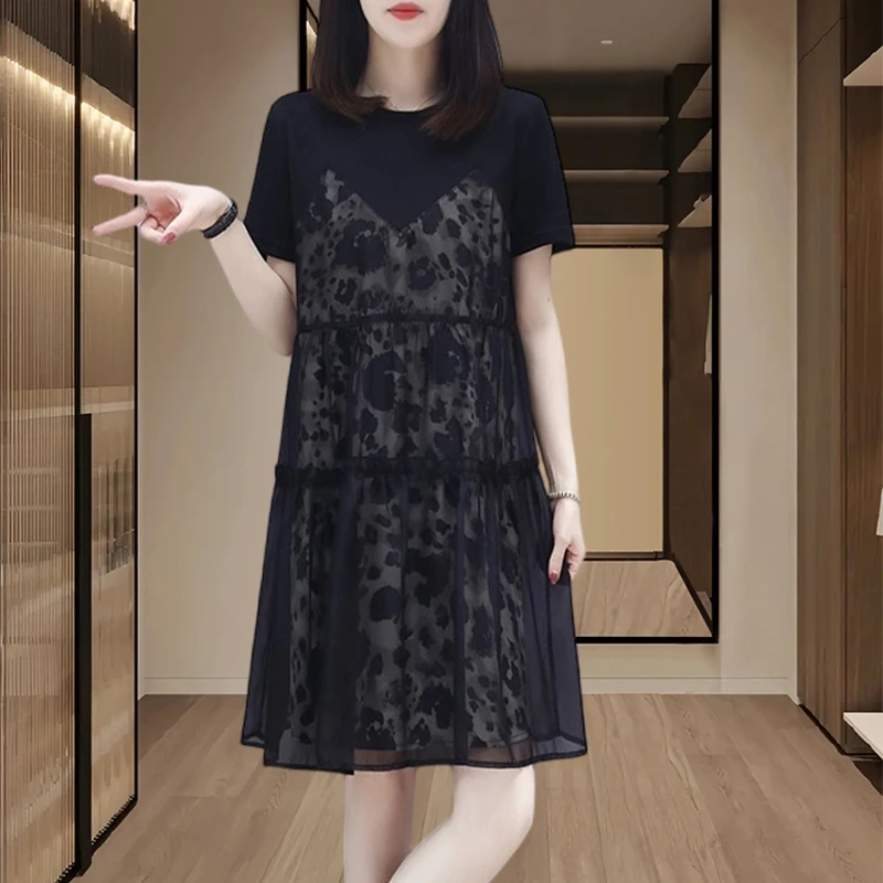 2025夏季新款高端欧货洋气小个子显高遮肚子减龄假两件连衣裙子女