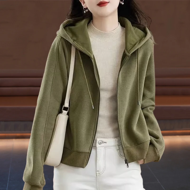 连帽卫衣外套女春秋装2025新款韩版小个子休闲时尚洋气慵懒风上衣