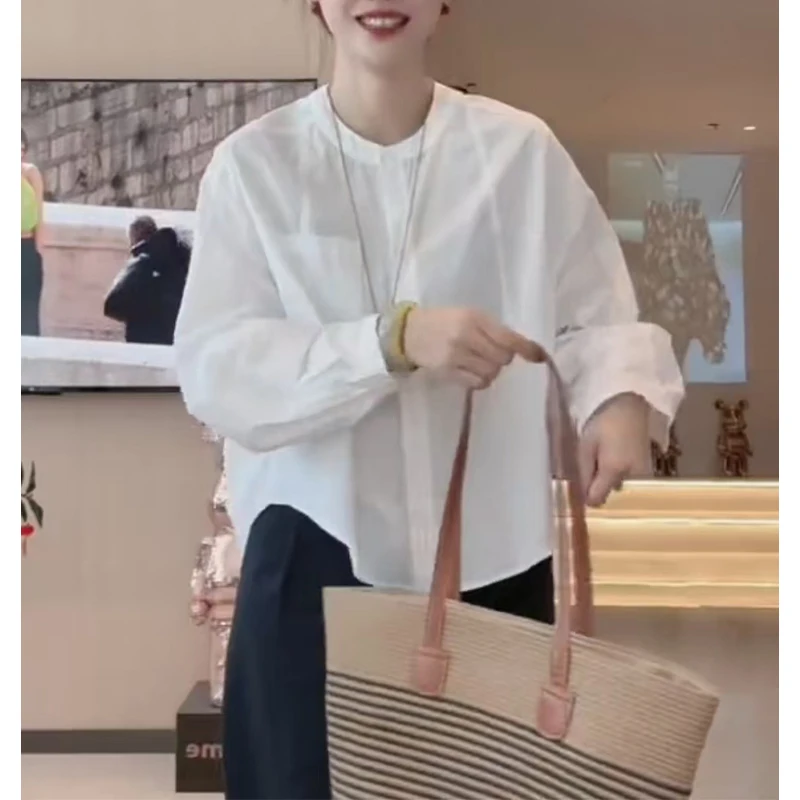 设计感长袖宽松衬衫女2024春秋季新款小个子显瘦休闲洋气百搭衬衣