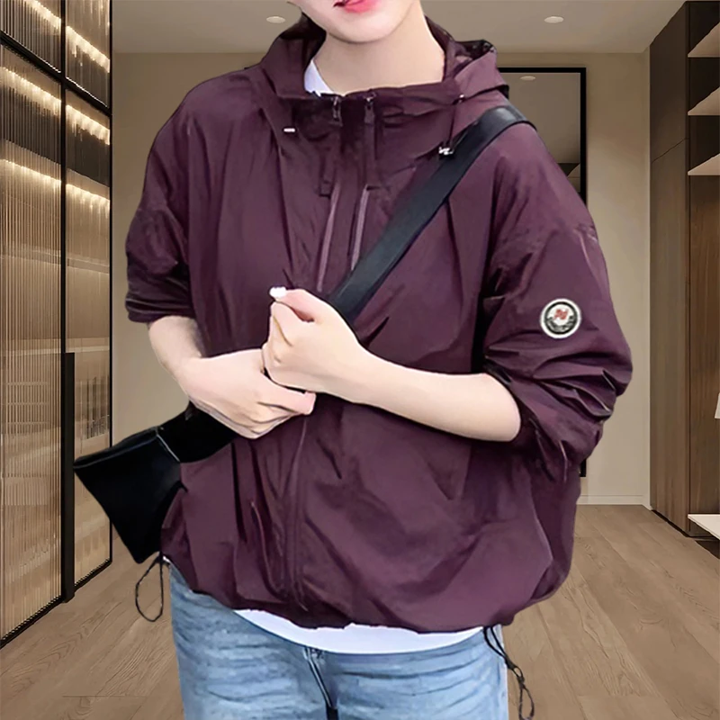 连帽双拉链冲锋衣外套女2025春秋季新款时尚宽松户外薄款夹克上衣
