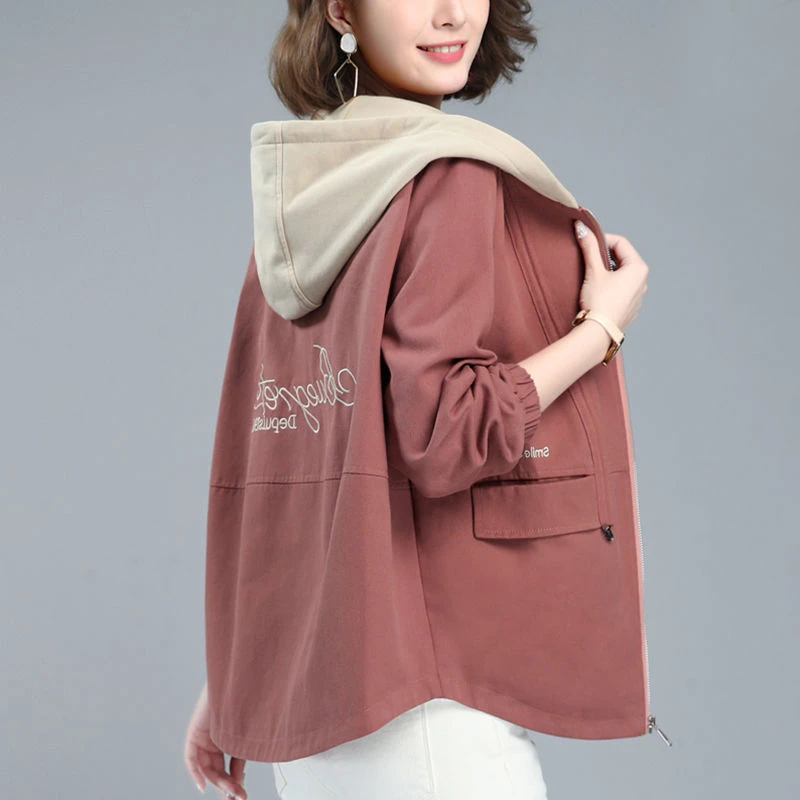 连帽休闲外套女2026春秋季新款中年女士妈妈装大码风衣百搭上衣服