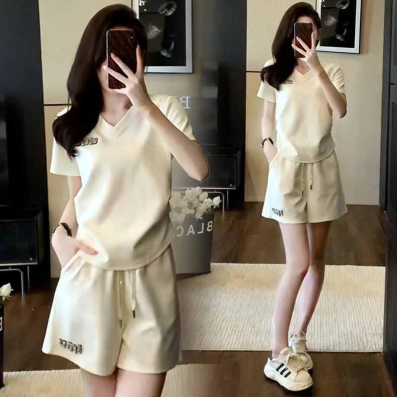 休闲运动服套装女士2024夏季新款爆款时尚洋气减龄短袖短裤两件套