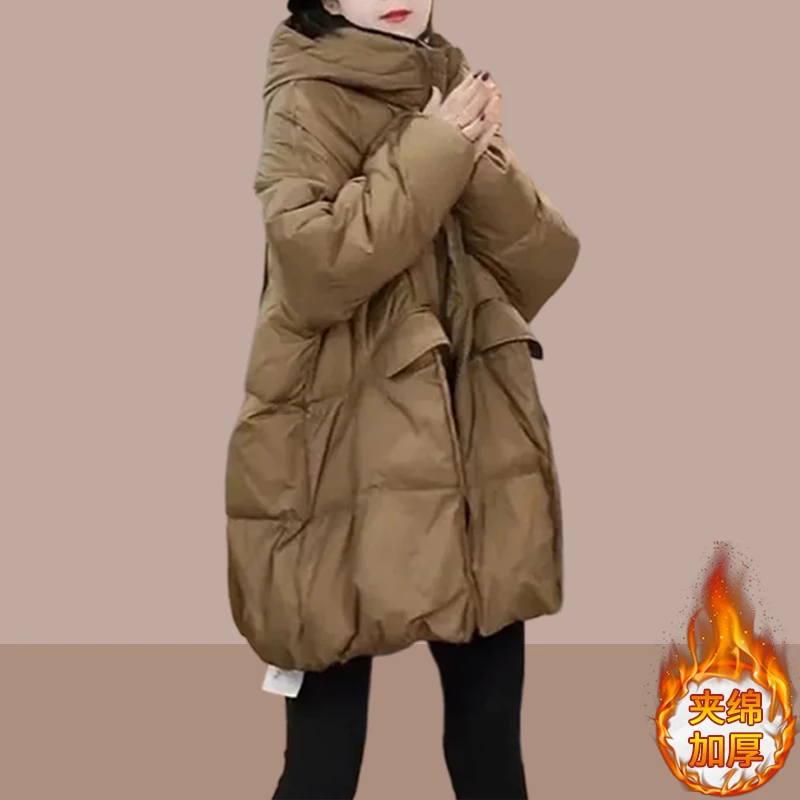 中长款棉服女装冬款外套2025新款连帽加厚棉服女宽松大码加厚棉衣