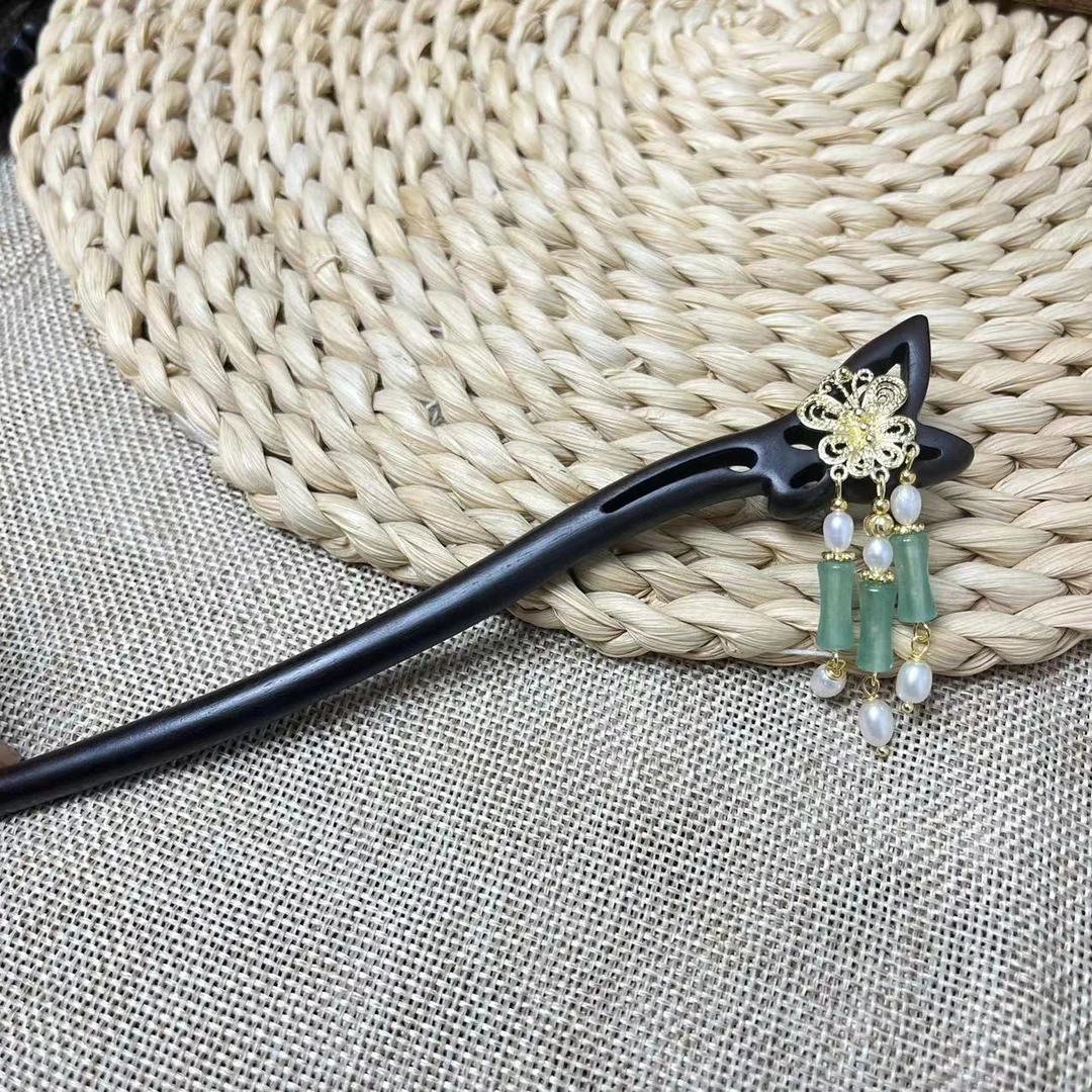 【竹梦】气质手工头饰国风紫光檀发簪