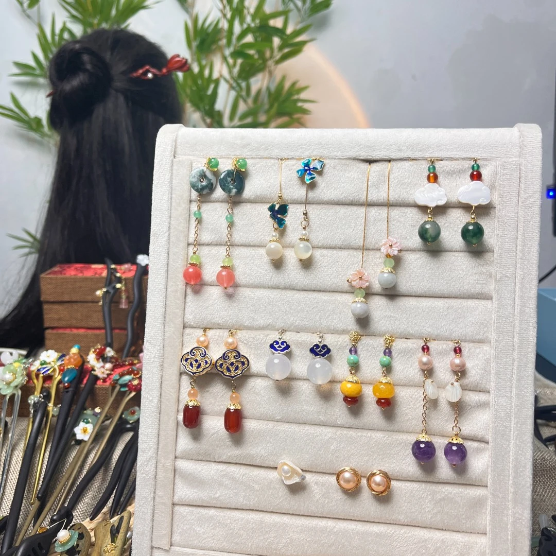 2024年新中式古风紫光檀黑檀桃木流苏国风发钗饰品珠串