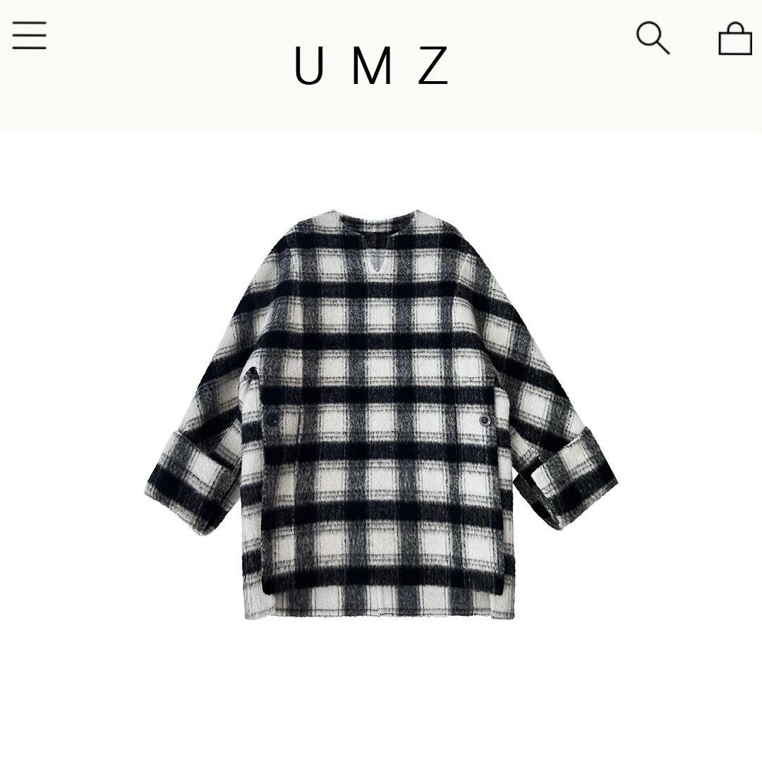 UMZ黑标洋气黑白格子双面呢大衣秋冬套头冬季毛呢外套U24S31106