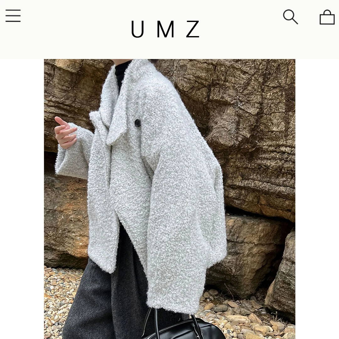 UMZ 羊羔毛短款外套立领颗粒绒羊毛夹棉大衣U24W111905