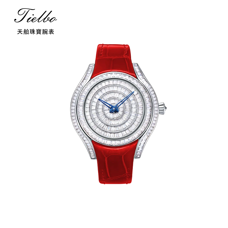 Tielbo/天舶璀璨系列华尔兹真皮潮流石英女款白金防水腕表