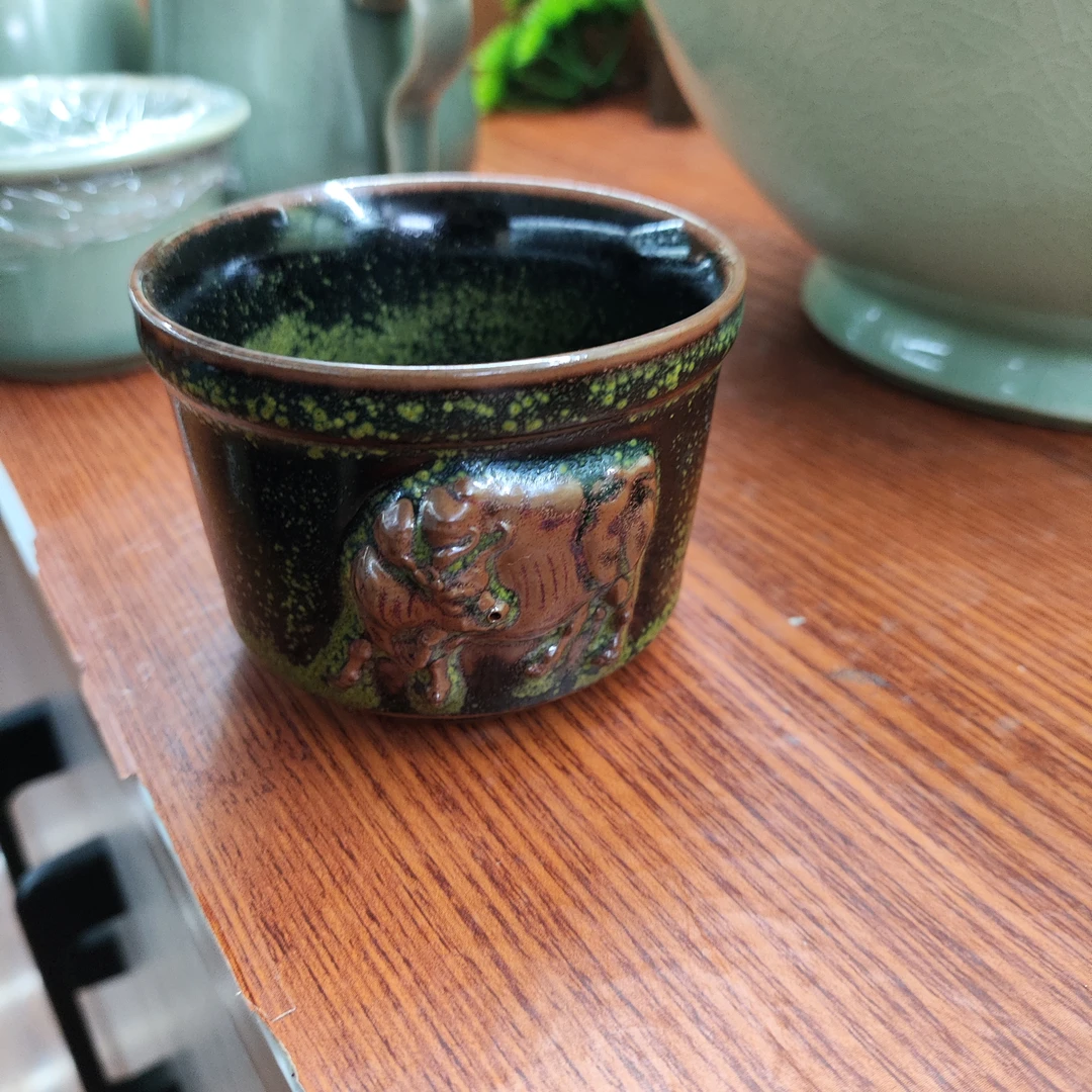 茶叶末釉,主人杯,全品,黑金釉里红