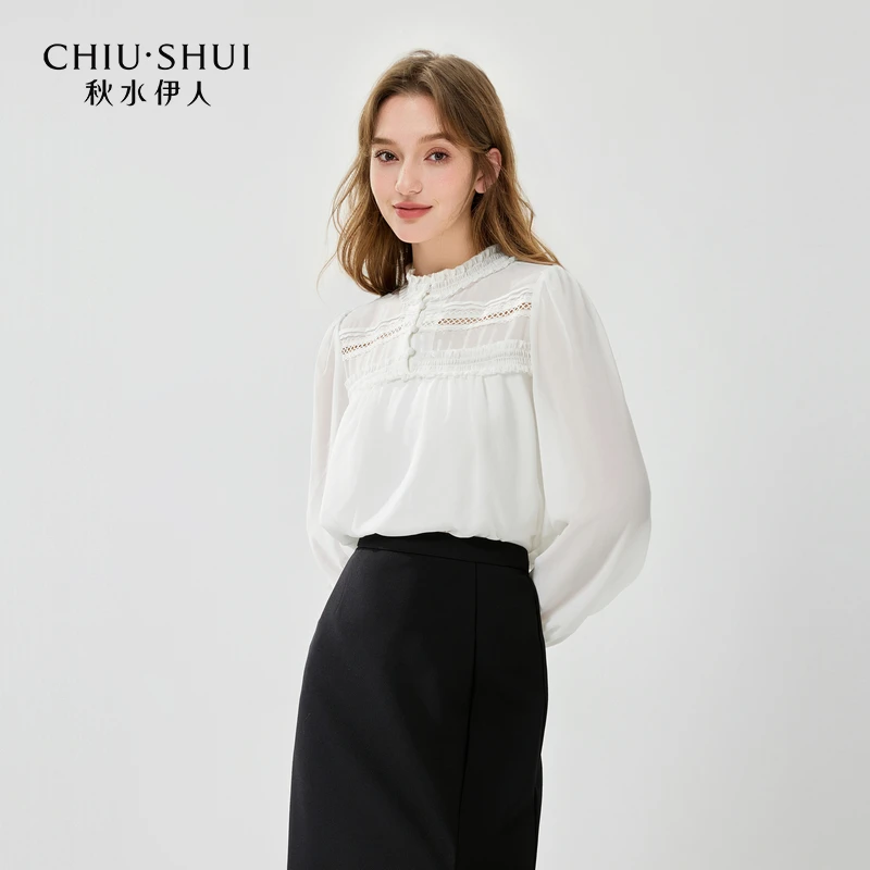 秋水伊人法式泡泡袖衬衫2025年春季新款女通勤上衣625101A060074