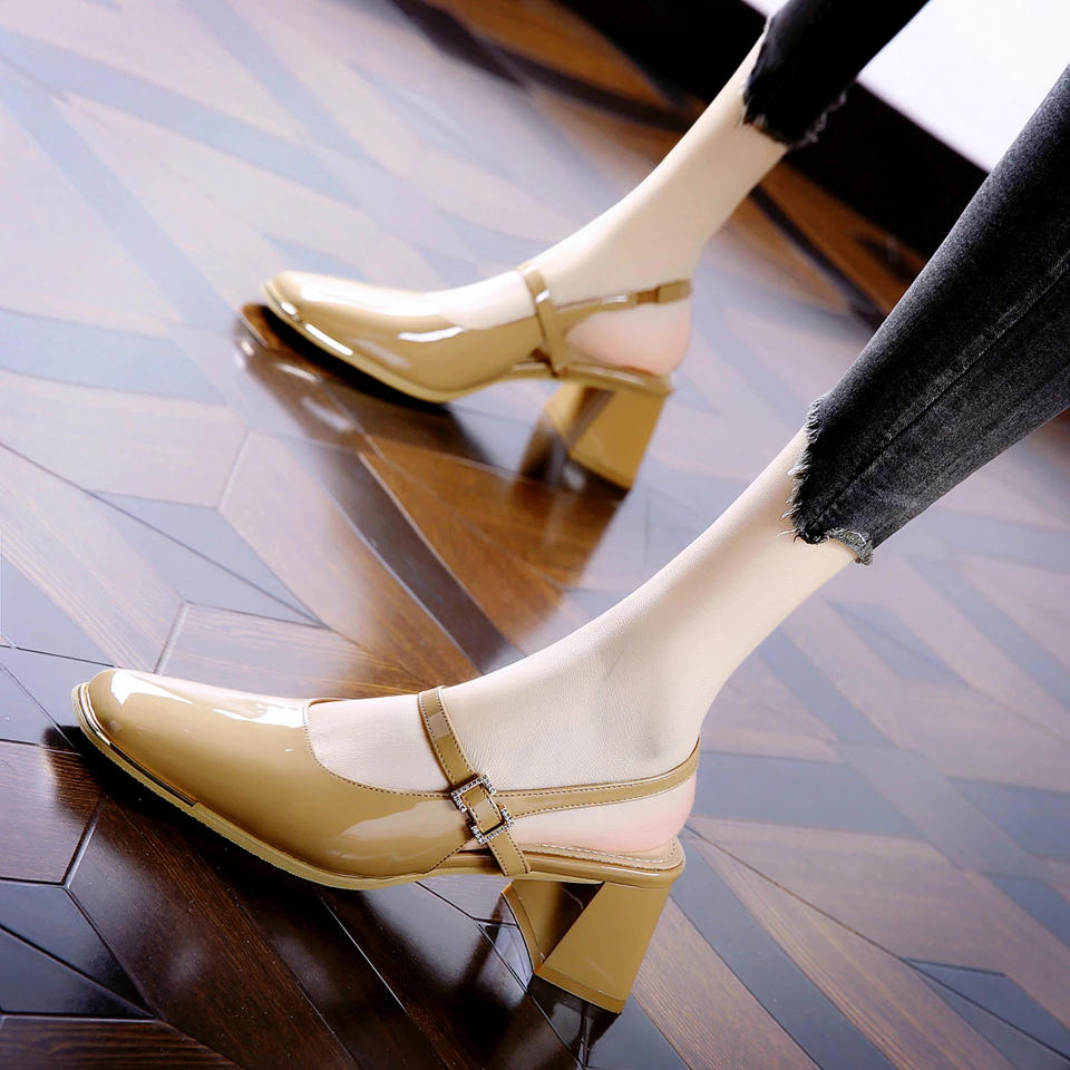 5CM[已开价]粗跟高跟鞋女2025春季百搭漆皮方头中跟单鞋子21209-1