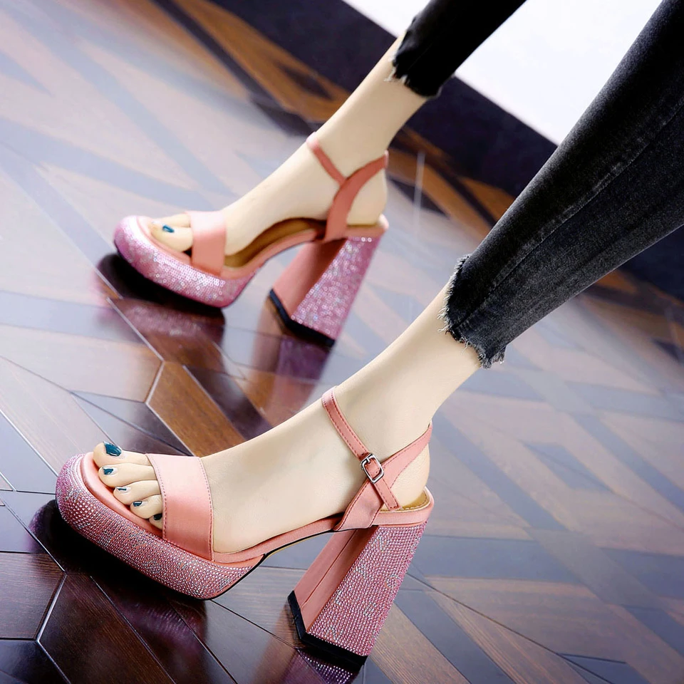 10CM[已经开价]防水台粗跟露趾凉鞋女夏季优雅方头超高跟鞋620-2