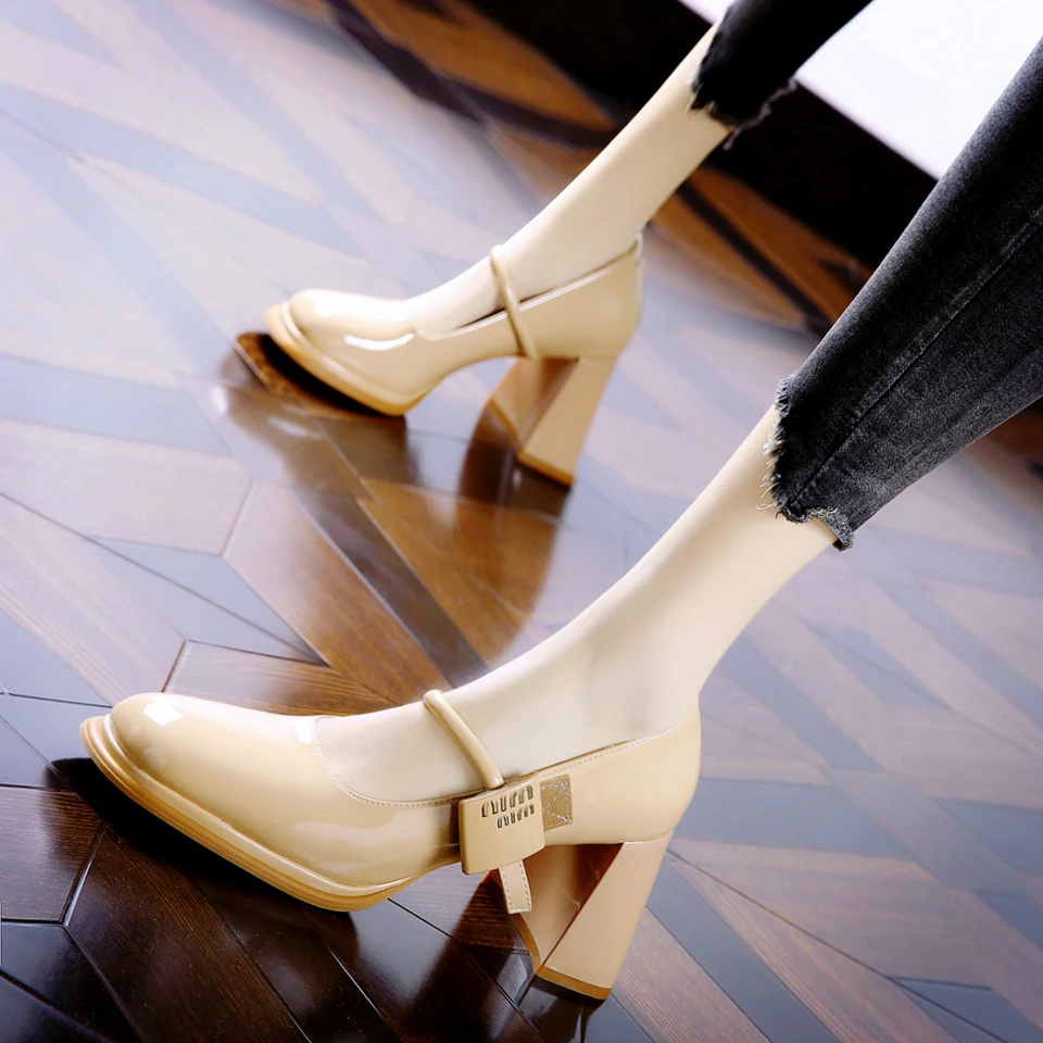 6CM[已开价]粗高跟鞋女士2024年春季舒适百搭方头中跟单鞋24D5328