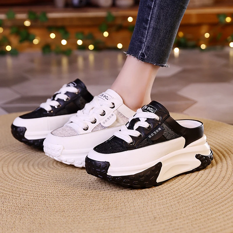 增高7cm包头凉拖鞋女外穿2024年夏季新款厚底半拖无后跟懒人8091