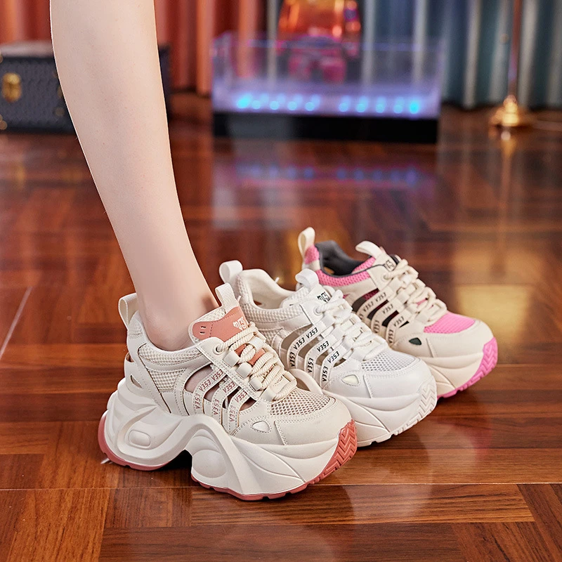 增高8cm女2024年春夏季新款薄款老爹鞋镂空透气休闲鞋0098-120