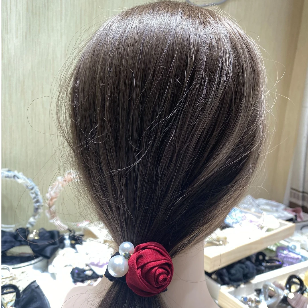 玫瑰花双珠发圈气质可爱时尚高弹力清新