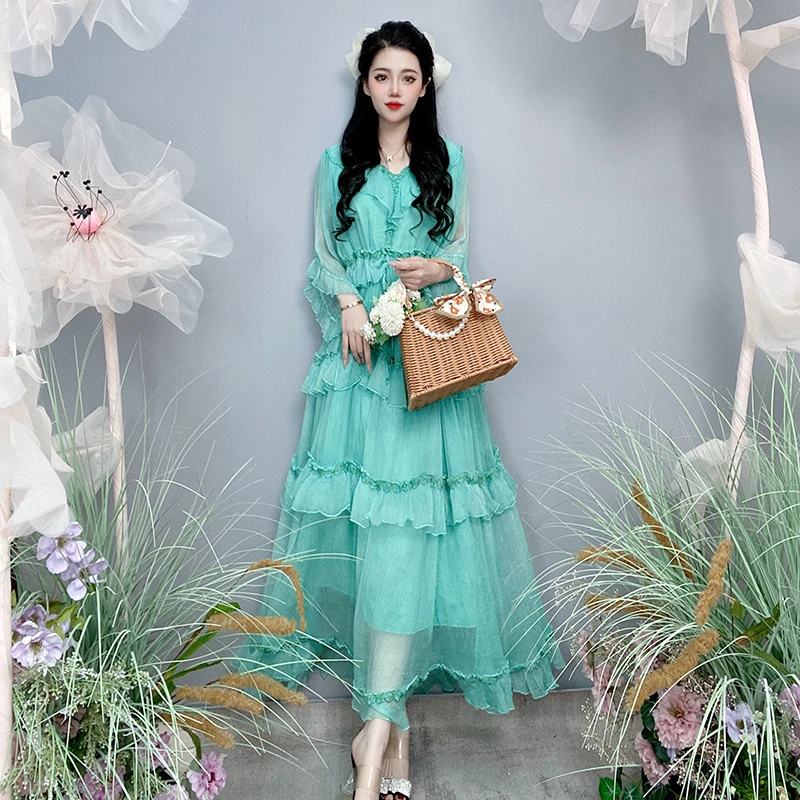 Bikamo/比卡陌纯色真丝连衣裙收腰显瘦连衣裙Y2313-2A