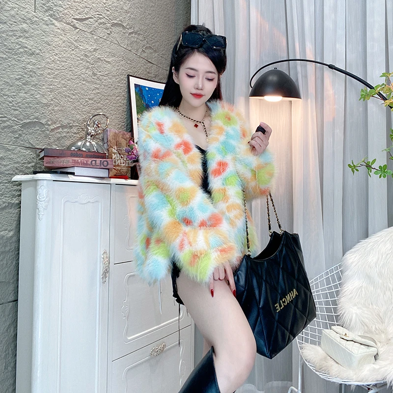 Bikamo/比卡陌冬季新款时尚女士气质皮毛一体外套P0143彩色