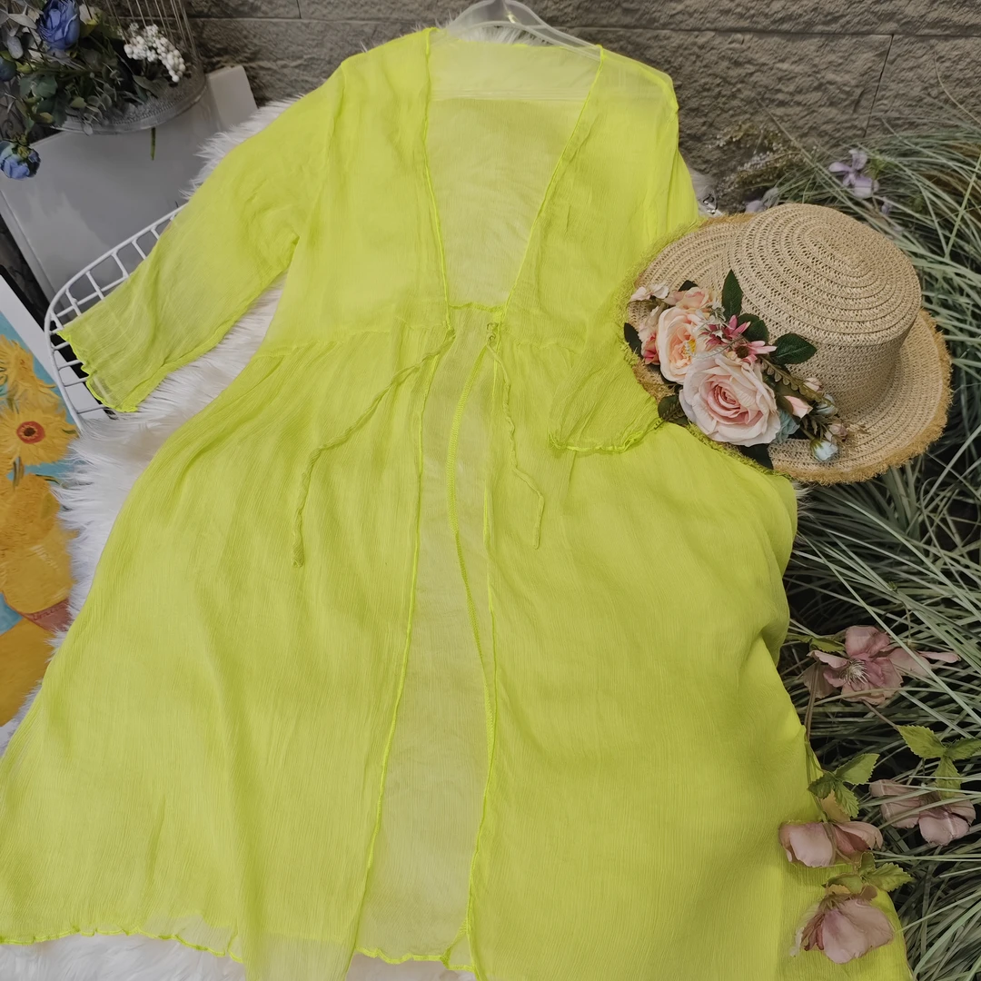 Bikamo/比卡陌真丝桑蚕丝开衫时尚女士外披气质外套X0001柠檬黄