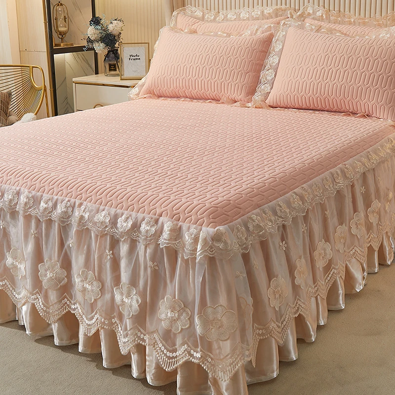 公主风床裙款乳胶凉席三件套可水洗高端冰丝席家用夏季空调软席子