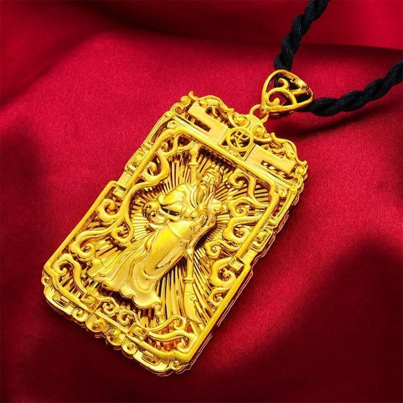 铜合金吊坠 关公吊坠情侣款项链时尚百搭黄金色男款黑绳吊坠