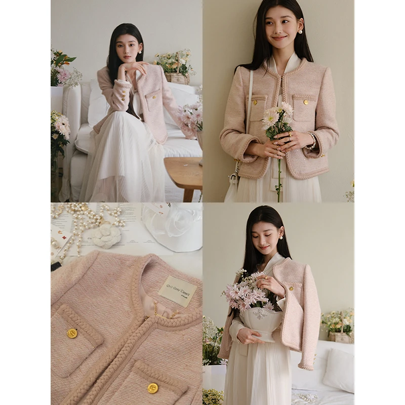 且可ChillCozy 巴比伦花园 绵羊毛细闪粗花呢小香风外套