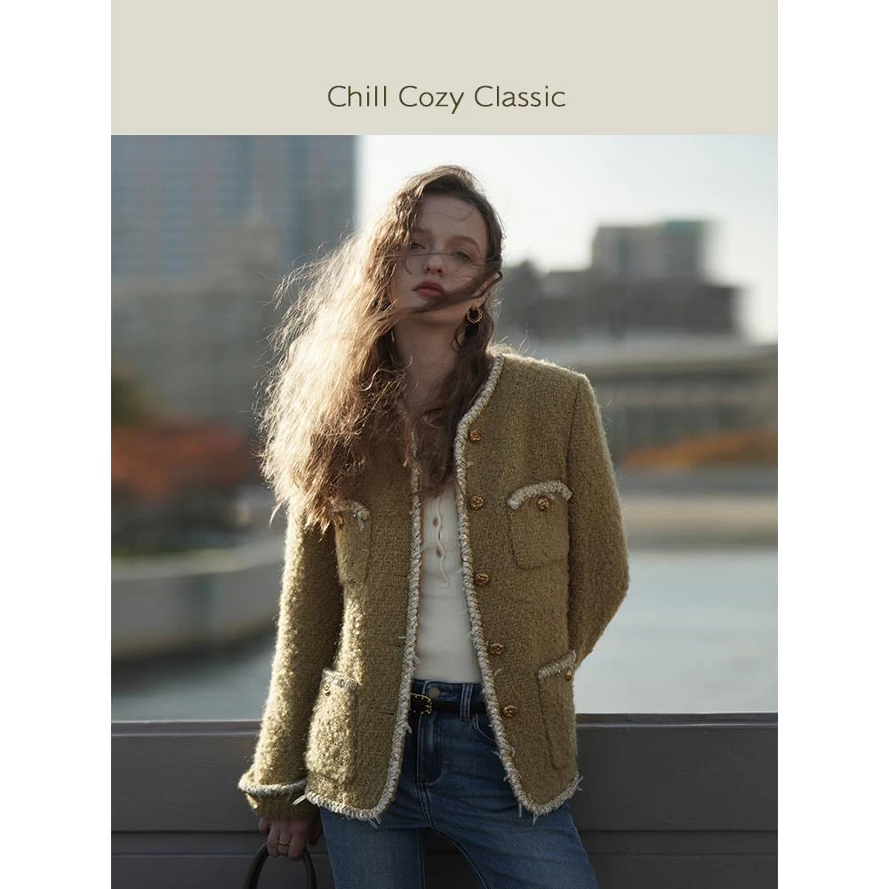 ChillCozy 意大利重工长袖复古粗花呢小香风外套女冬季