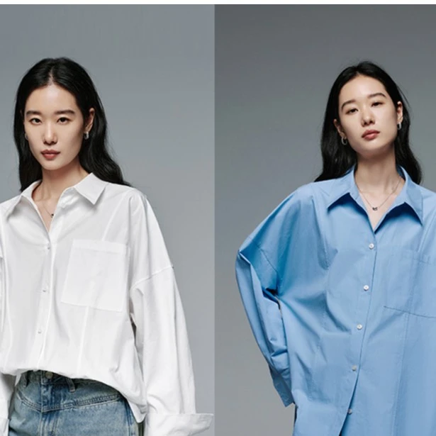 且可ChillCozy 比利弗 高克重精梳棉磨毛宽松廓形纯色长袖衬衫女