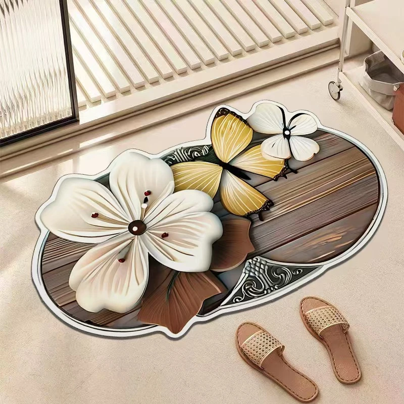 木纹蝴蝶花/家用沥水垫餐垫软硅胶卫生间浴室防滑地垫玄关门垫