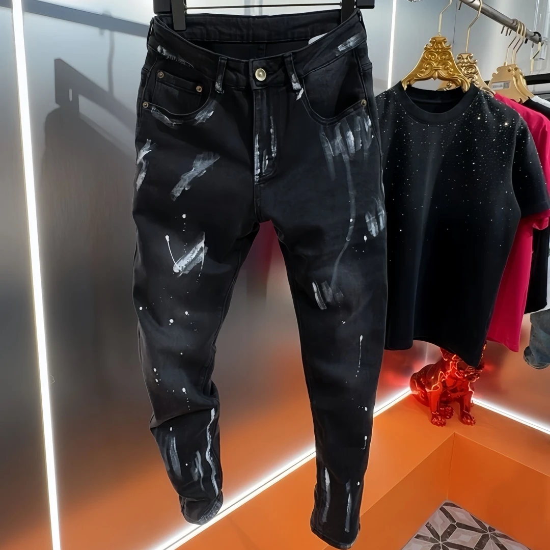 秋季新款弹力修身牛仔裤潮流轻奢痞帅个性百搭小脚裤男