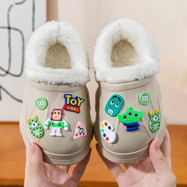 儿童冬季新款巴斯光年卡通加绒防滑保暖防水男童亲子可拆卸棉拖鞋
