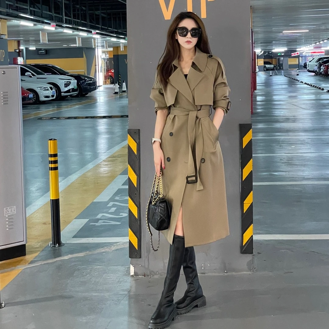 风衣外套女2024秋装新款韩系中长款过膝高级感显瘦大衣女气质