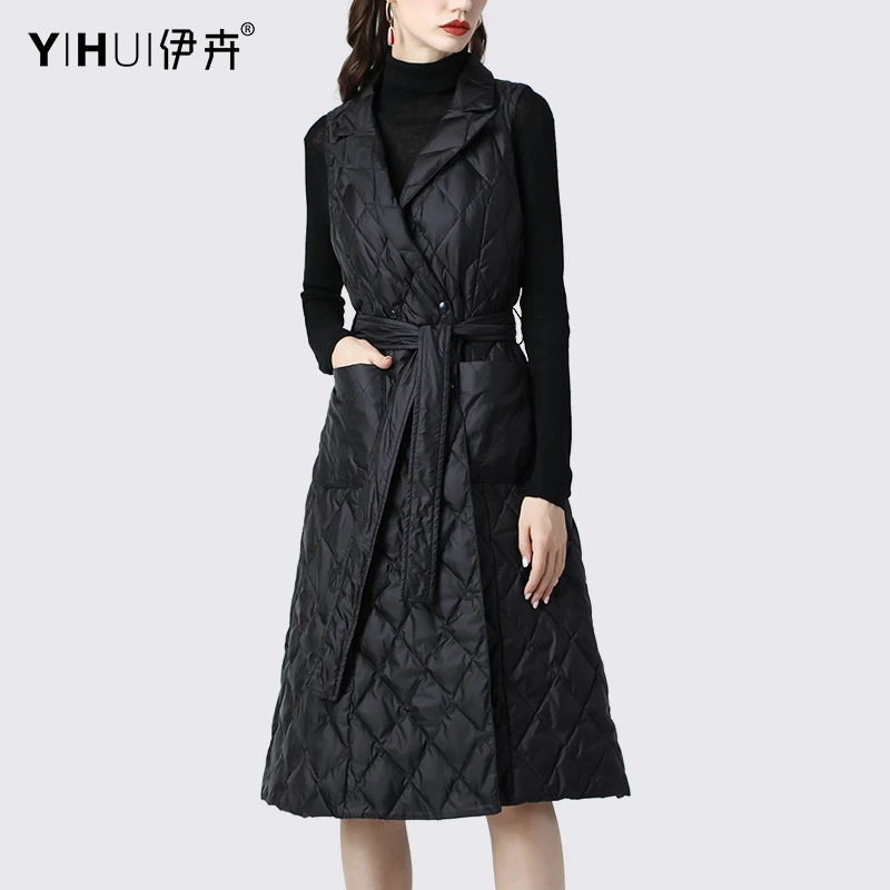 YIHUI伊卉羽绒服马甲女中长款外套秋冬装背心坎肩外穿保暖WC8136