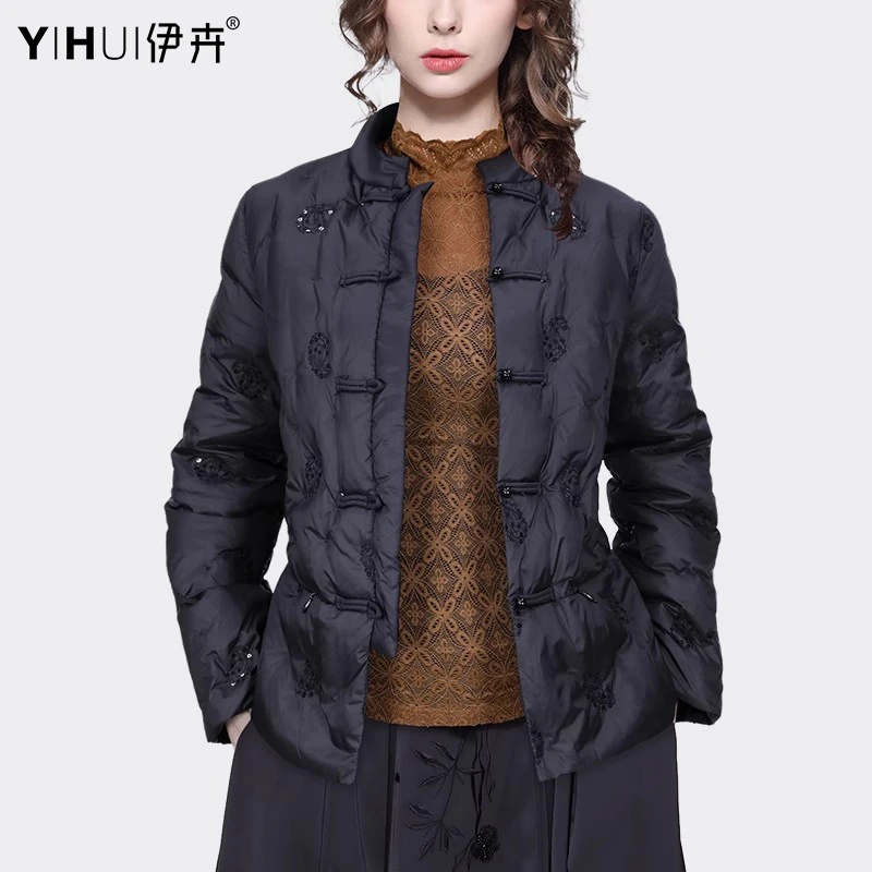 YIHUI伊卉新中式中国风秋冬羽绒服外套女重工刺绣短款WH231602