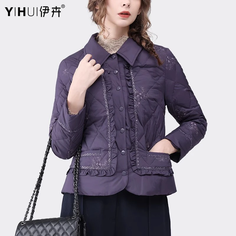 YIHUI伊卉秋冬刺绣羽绒服外套女短款衬衫式WG230786