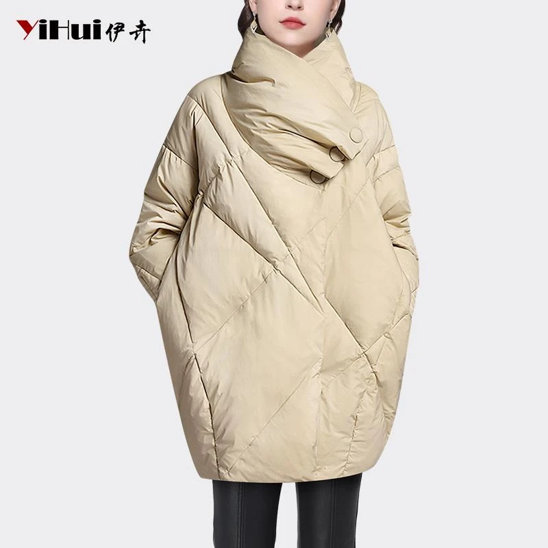 YIHUI伊卉设计感大围领白鸭绒羽绒服女中长版时尚宽松WH231883