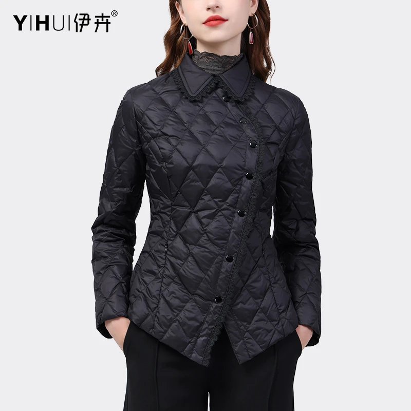 YIHUI伊卉轻薄羽绒服女收腰显瘦黑色时尚白鸭绒WH20990