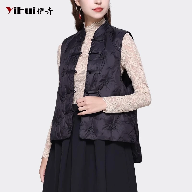 YIHUI伊卉国风刺绣新中式羽绒马甲外套白鸭绒WG231016