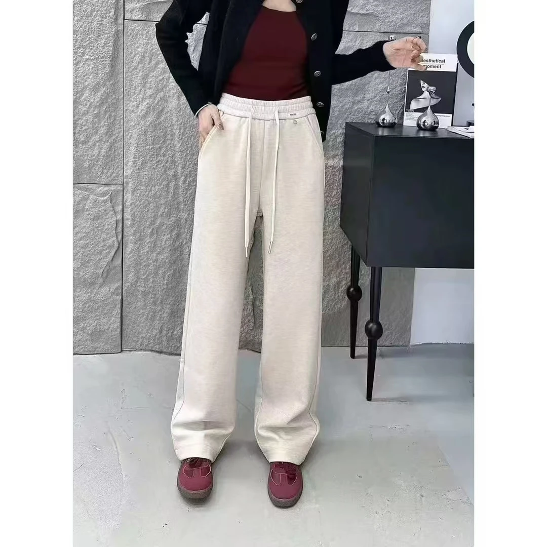 766百搭抽绳气质显瘦ins网红金属扣高腰休闲时尚加厚拖地裤