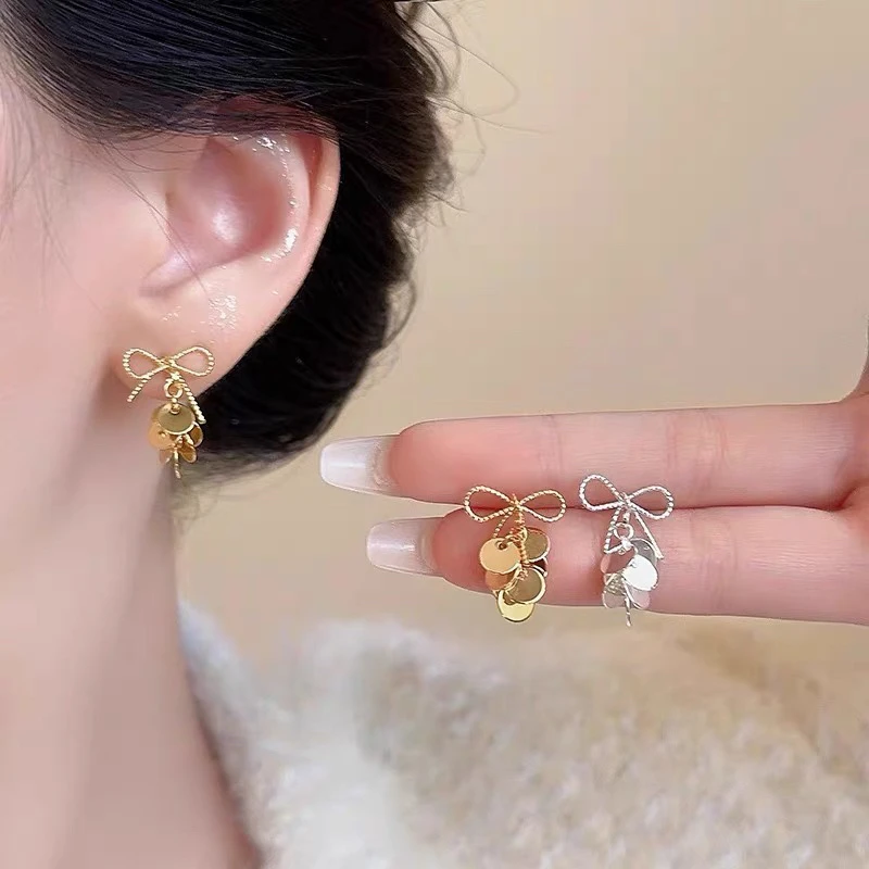 铜合金耳饰 1003甜美芭蕾风亮片耳钉百搭时尚精致2024秋冬新款