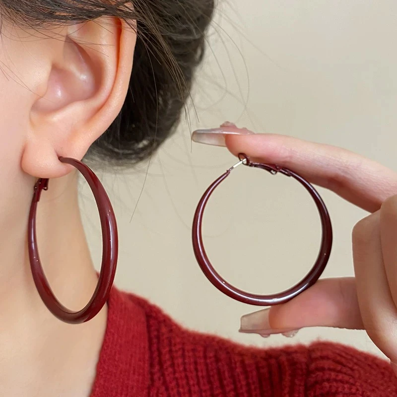 铜合金耳饰 D022《薇薇安娜》安可拉红耳圈5cm 秋冬新款复古时尚