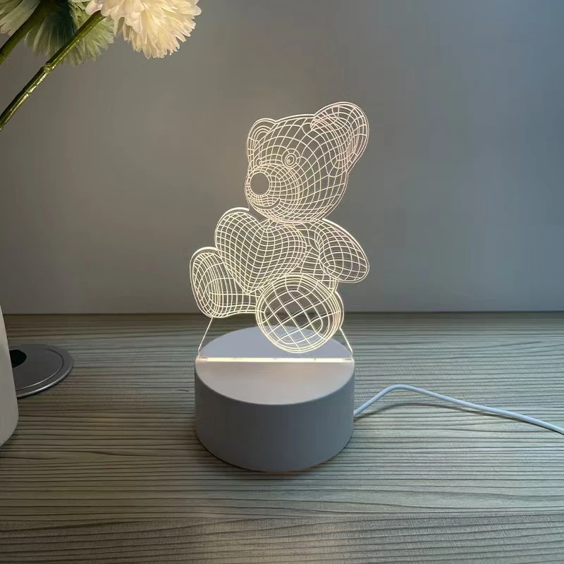 创意卡通3D小熊夜灯卧室专用床头护眼带开关插电款小夜灯床头灯