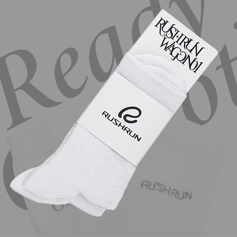 RUSHRUN男生运动吸汗防臭纯色白色棉袜子 中筒 透气情侣