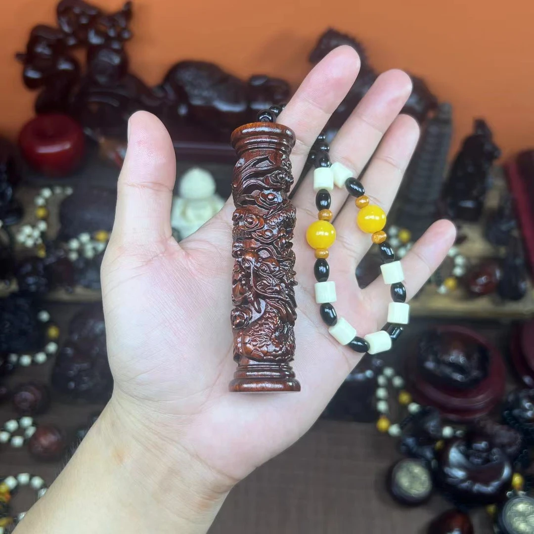 紫檀木【龙柱】手把件实木雕刻挂件摆件精雕装饰品文玩手把件