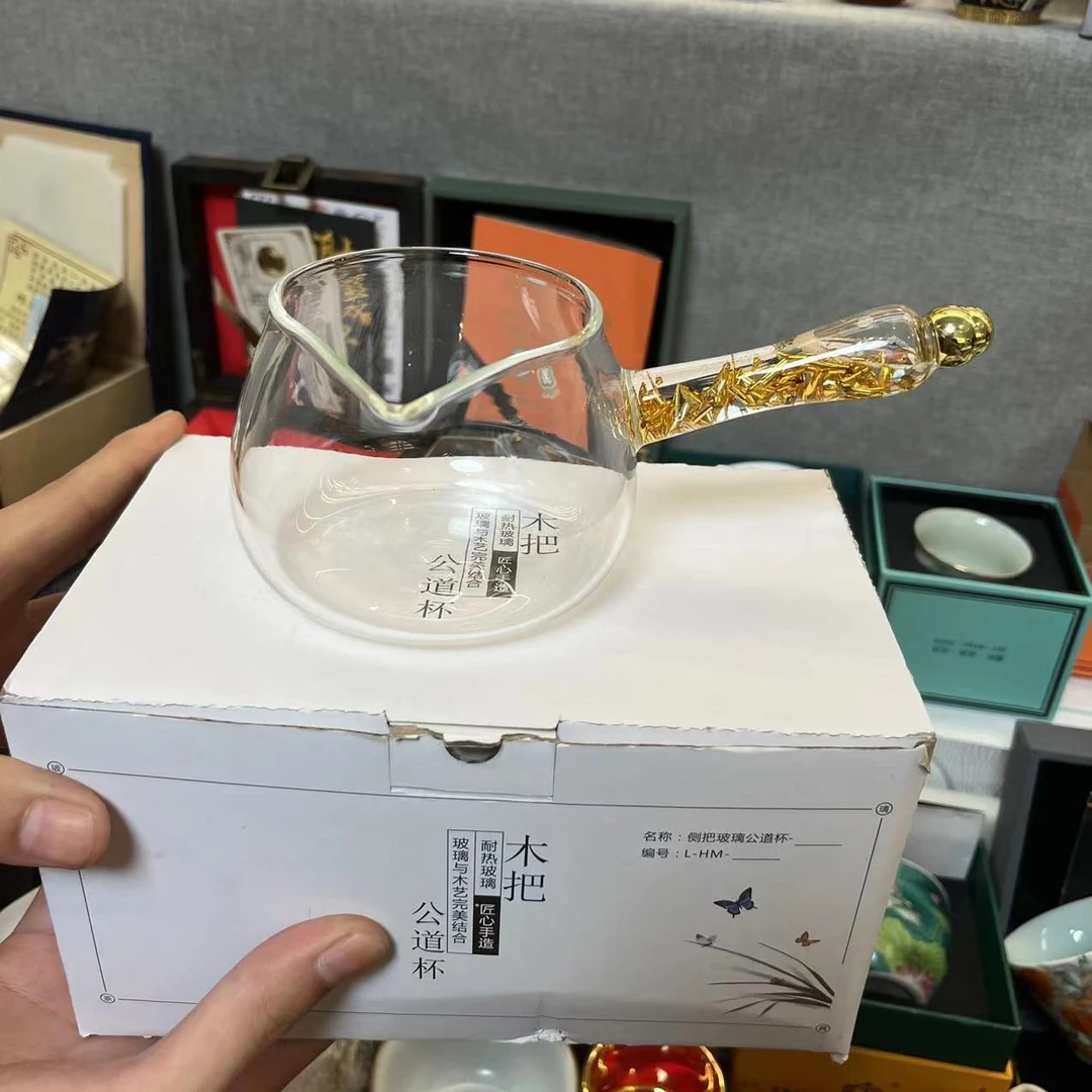 高硼硅金箔把手公道杯高档家用加厚耐热大容量茶道分茶