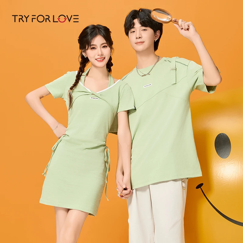 tryforlove情侣装短袖t恤连衣裙2024夏季新款ins超火一衣一裙夏装