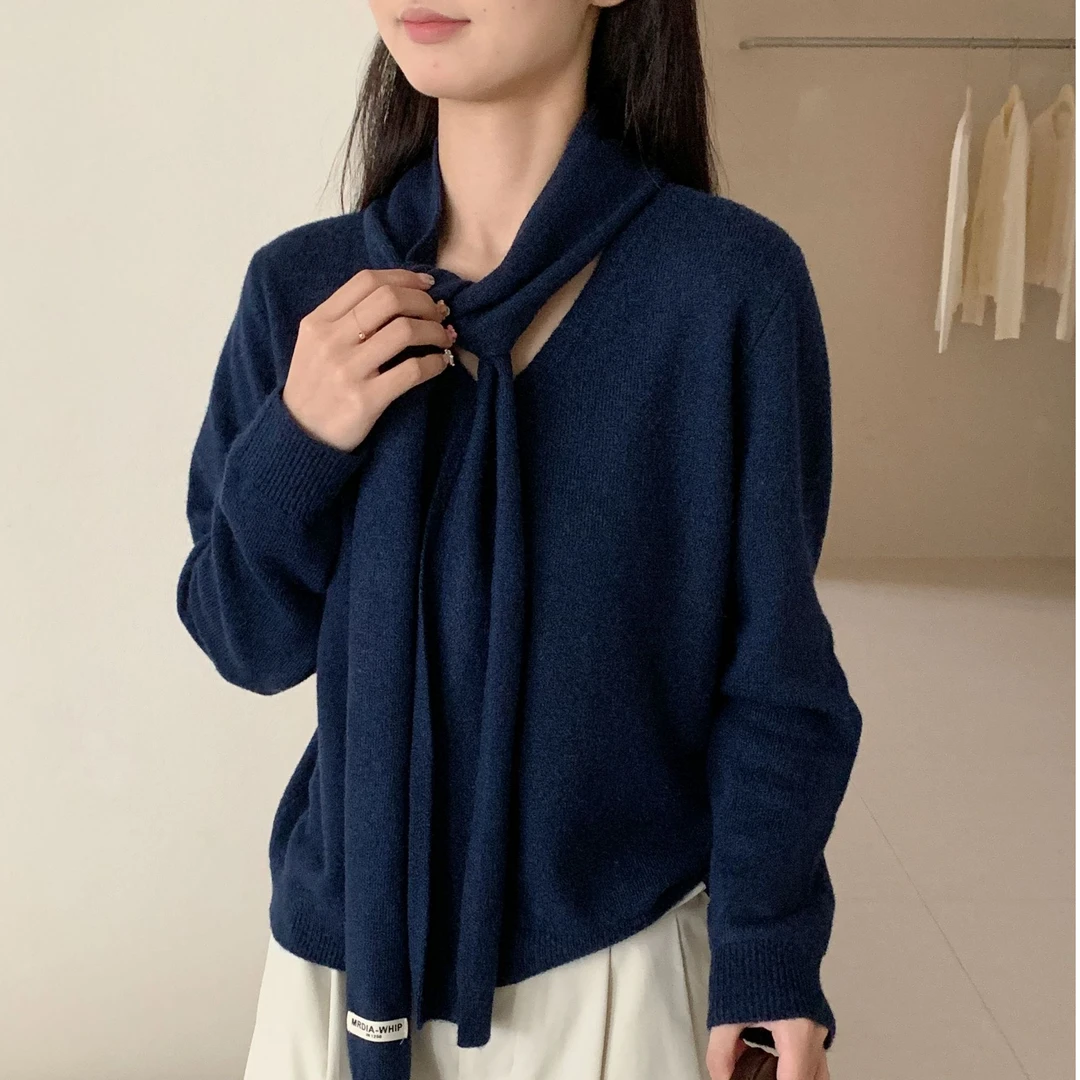 【潘潘.818861】2025年秋冬新款V领小众设计感网红针织衫